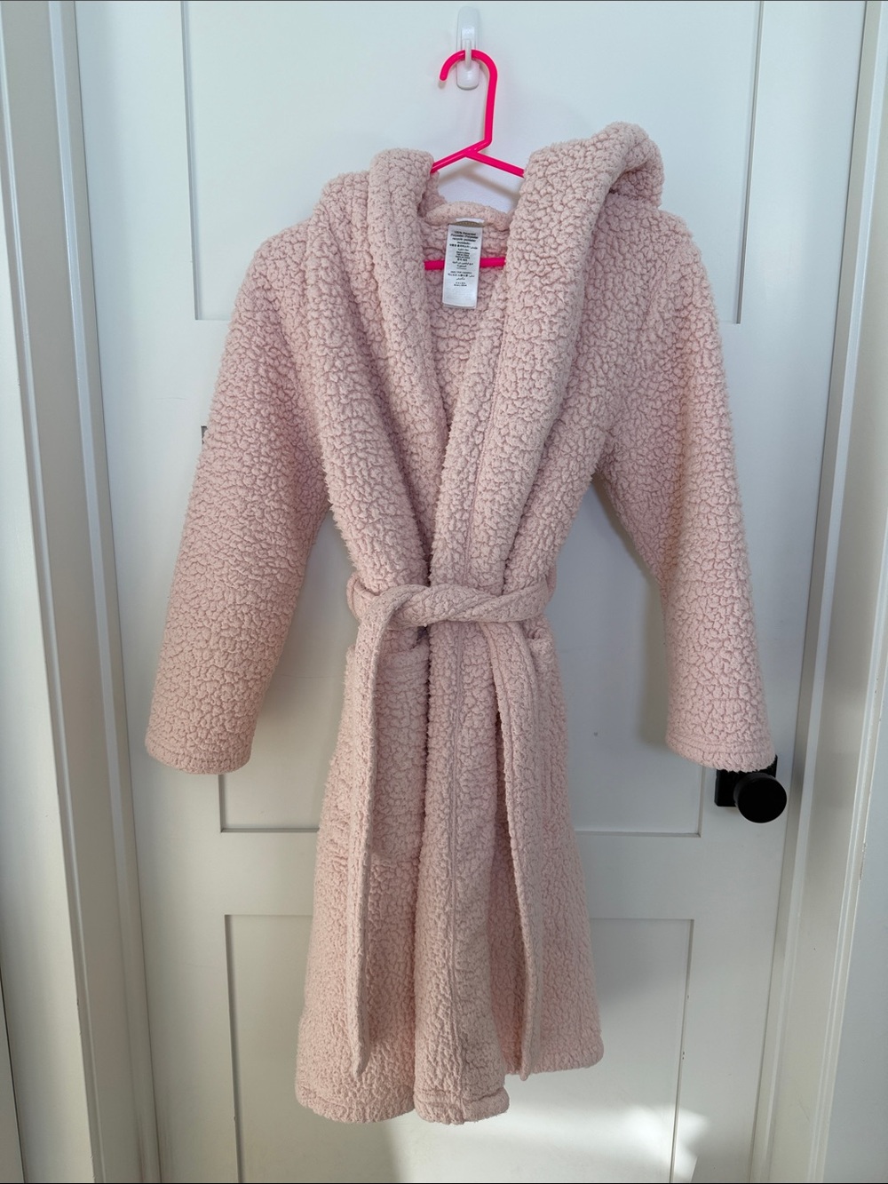 Pottery Barn Teen Plush Hooded Kids Robe - Light Pink